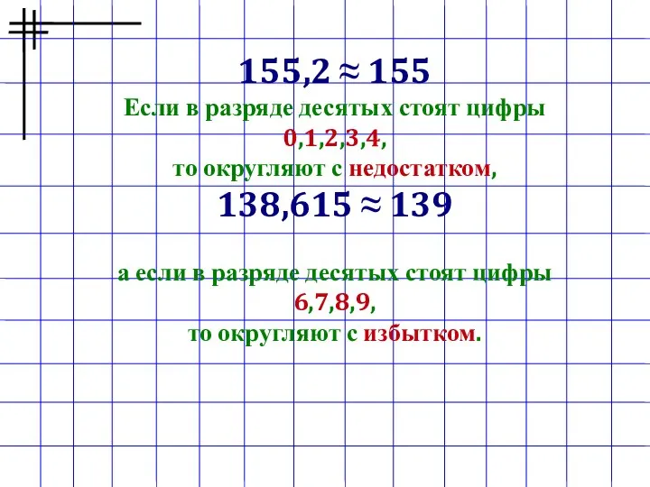 155,2 ≈ 155 Если в разряде десятых стоят цифры 0,1,2,3,4, то