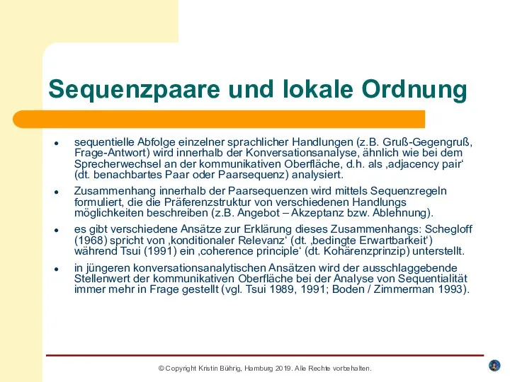 © Copyright Kristin Bührig, Hamburg 2019. Alle Rechte vorbehalten. Sequenzpaare und