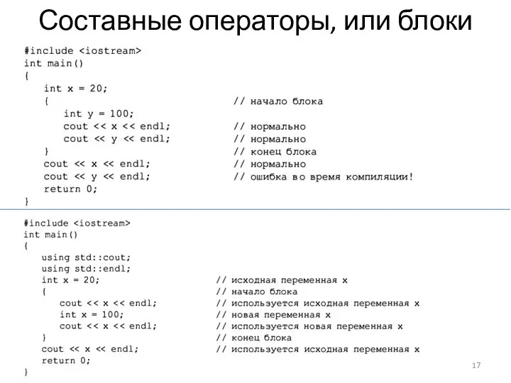 Составные операторы, или блоки