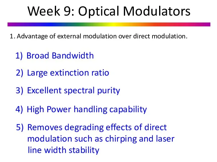 Week 9: Optical Modulators 1. Advantage of external modulation over direct