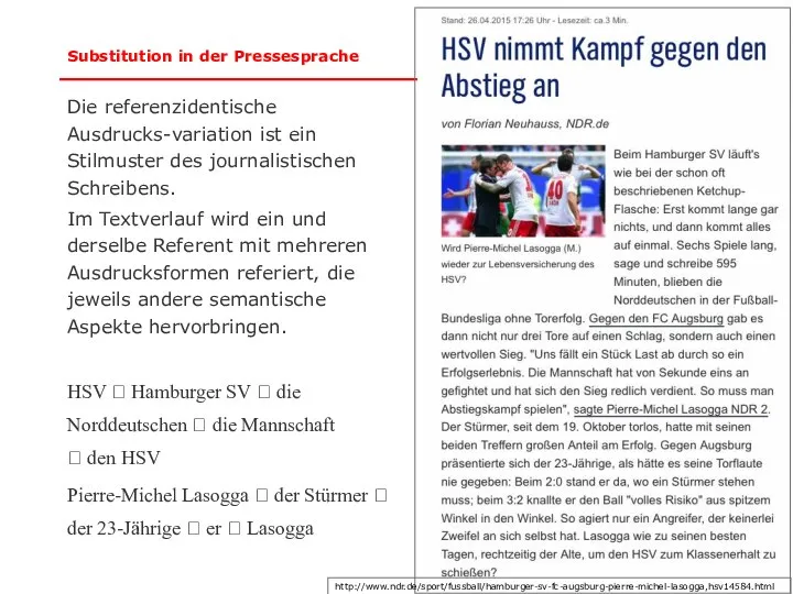 Substitution in der Pressesprache Die referenzidentische Ausdrucks-variation ist ein Stilmuster des