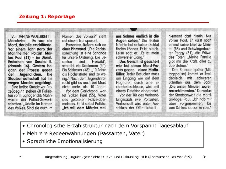 * Ringvorlesung Linguistikgeschichte :: Text- und Diskurslinguistik (Androutsopoulos WS1819) Zeitung 1: