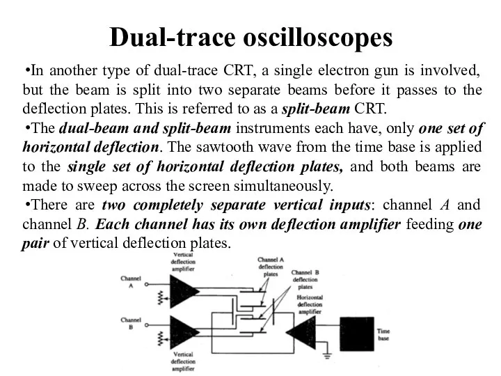 Dual-trace oscilloscopes In another type of dual-trace CRT, a single electron