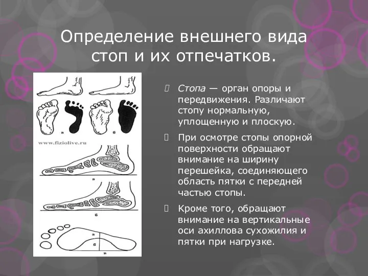 Определение внешнего вида стоп и их отпечатков. Стопа — орган опоры