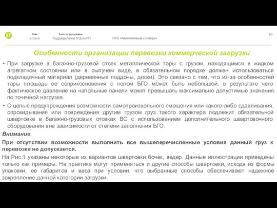 Особенности организации перевозки коммерческой загрузки При загрузке в багажно-грузовой отсек металлической