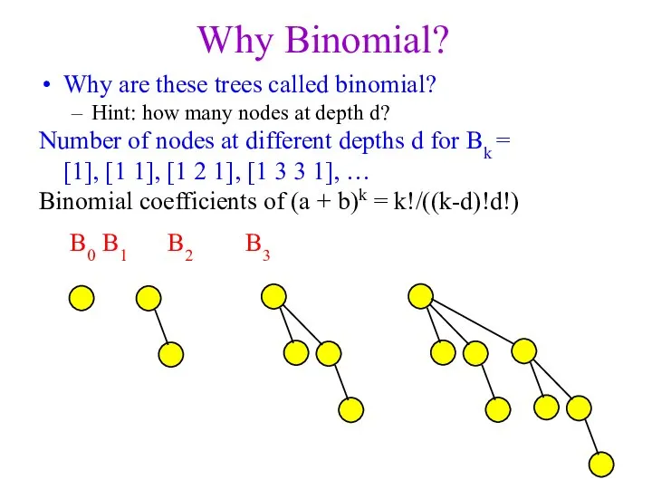 Why Binomial? Why are these trees called binomial? Hint: how many