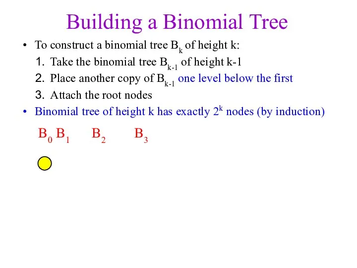 Building a Binomial Tree To construct a binomial tree Bk of