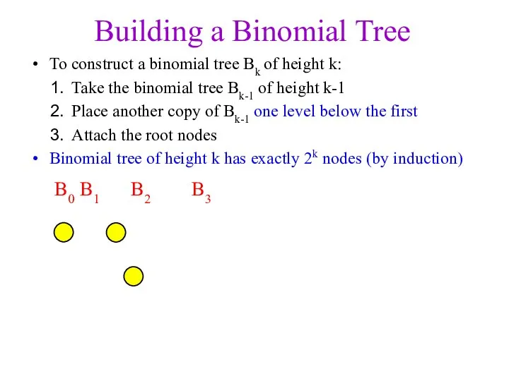 Building a Binomial Tree To construct a binomial tree Bk of