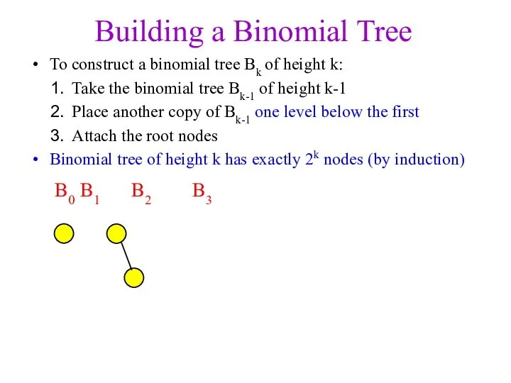 Building a Binomial Tree To construct a binomial tree Bk of