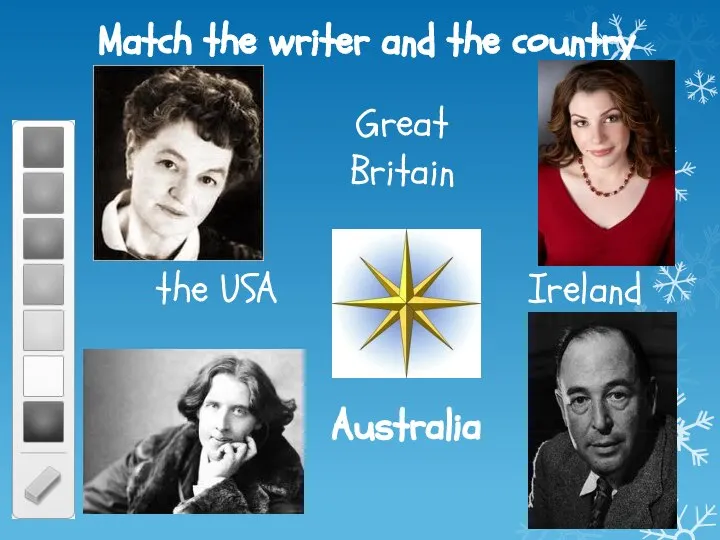 Match the writer and the country Australia Ireland the USA Great Britain