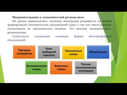 Макроинтеграция и экономический регионализм. На уровне национальных экономик интеграция развивается на