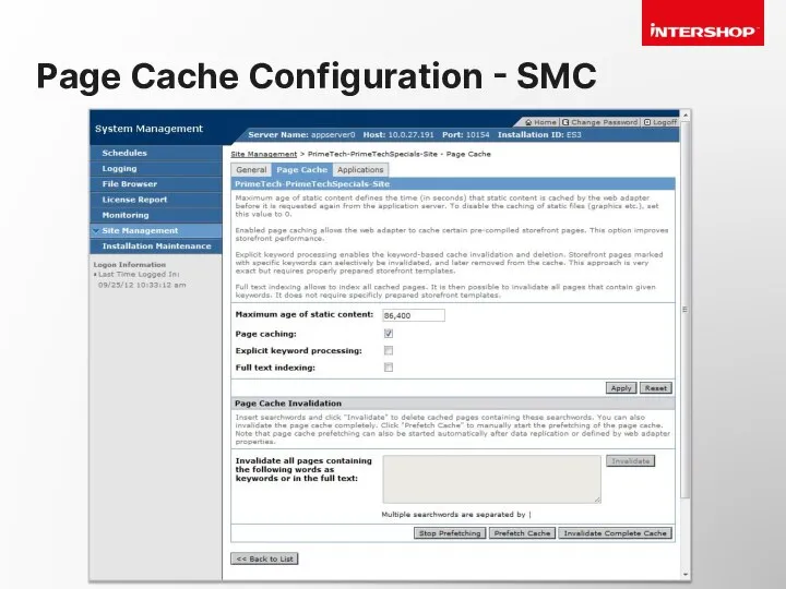 Page Cache Configuration - SMC