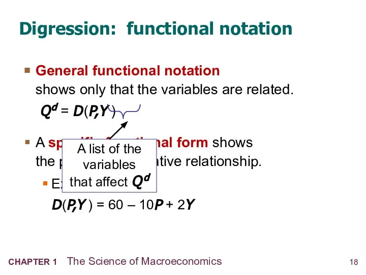 Digression: functional notation General functional notation shows only that the variables
