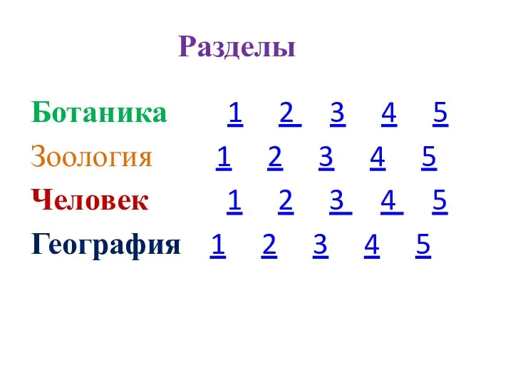 Ботаника 1 2 3 4 5 Зоология 1 2 3 4