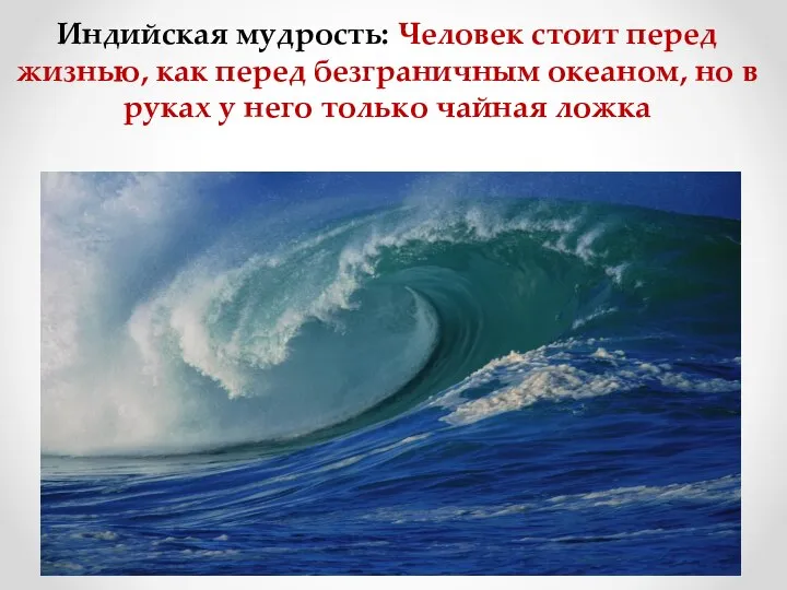 Индийская мудрость: Человек стоит перед жизнью, как перед безграничным океаном, но