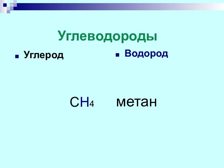 Углеводороды Углерод СН4 Водород метан