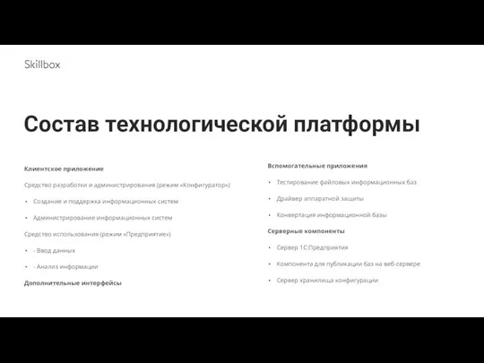 Вспомогательные приложения Тестирование файловых информационных баз Драйвер аппаратной защиты Конвертация информационной