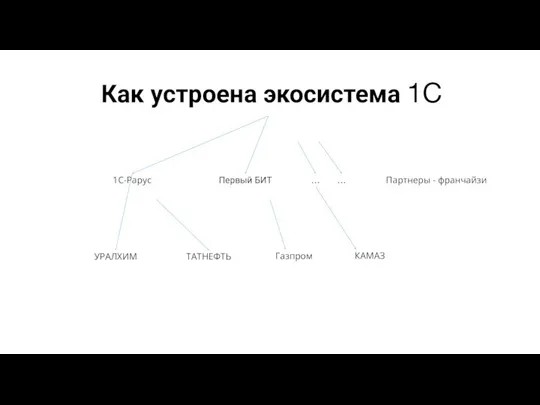 Как устроена экосистема 1С Фирма «1С» 1С-Рарус Первый БИТ … …