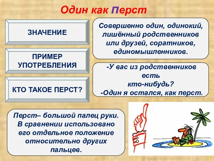 Один как перст Совершенно один, одинокий, лишённый родственников или друзей, соратников,