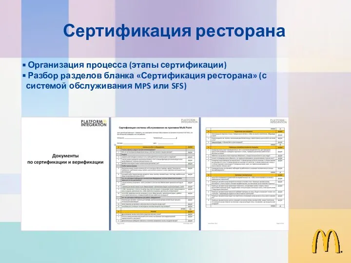 Организация процесса (этапы сертификации) Разбор разделов бланка «Сертификация ресторана» (с системой