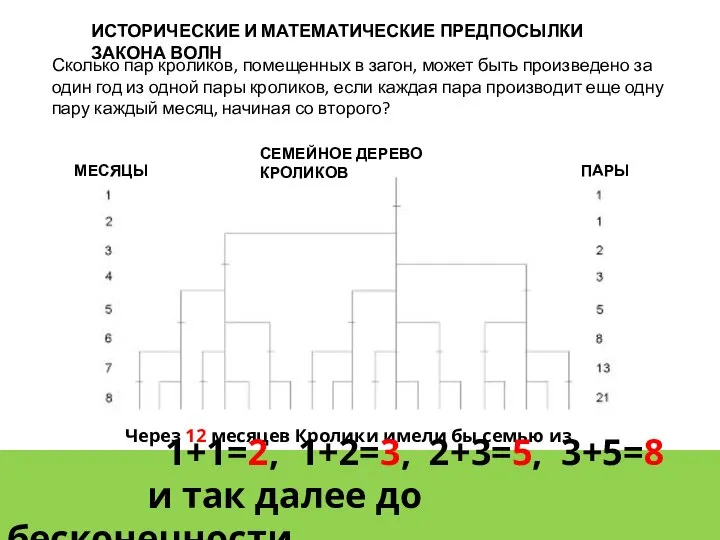 ИСТОРИЧЕСКИЕ И МАТЕМАТИЧЕСКИЕ ПРЕДПОСЫЛКИ ЗАКОНА ВОЛН Сколько пар кроликов, помещенных в