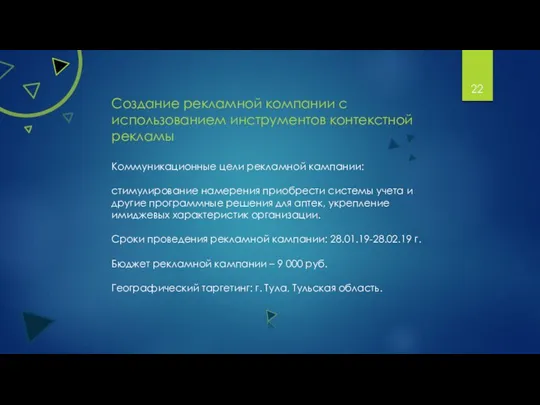 Создание рекламной компании с использованием инструментов контекстной рекламы Коммуникационные цели рекламной