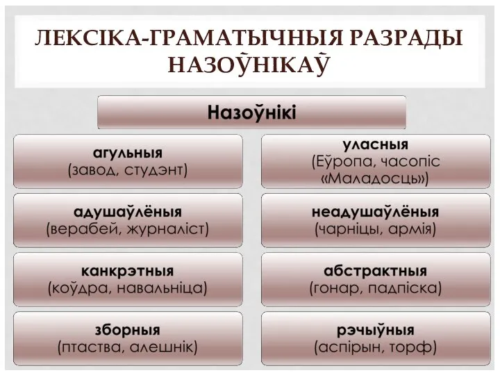 ЛЕКСІКА-ГРАМАТЫЧНЫЯ РАЗРАДЫ НАЗОЎНІКАЎ