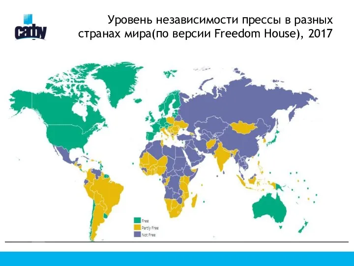 Уровень независимости прессы в разных странах мира(по версии Freedom House), 2017