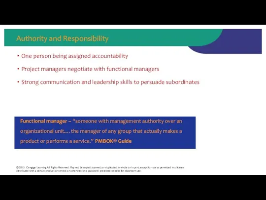 Authority and Responsibility One person being assigned accountability Project managers negotiate