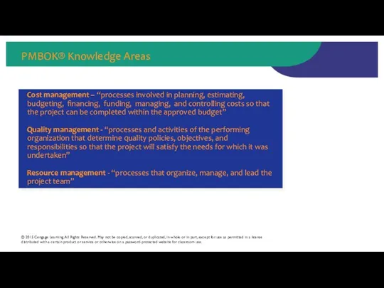 PMBOK® Knowledge Areas © 2015 Cengage Learning. All Rights Reserved. May