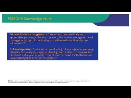 PMBOK® Knowledge Areas © 2015 Cengage Learning. All Rights Reserved. May