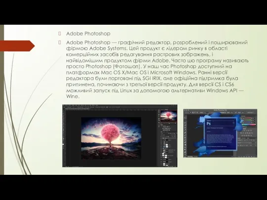 Adobe Photoshoр Adobe Photoshop — графічний редактор, розроблений і поширюваний фірмою