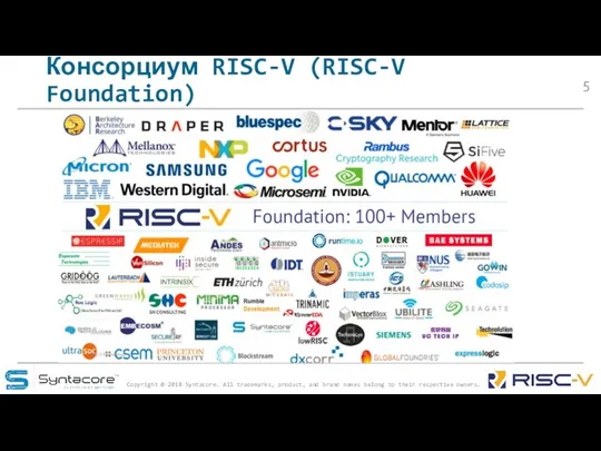Консорциум RISC-V (RISC-V Foundation) Copyright © 2018 Syntacore. All trademarks, product,