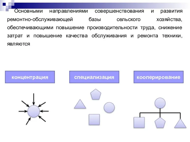 Основными направлениями совершенствования и развития ремонтно-обслуживающей базы сельского хозяйства, обеспечивающими повышение