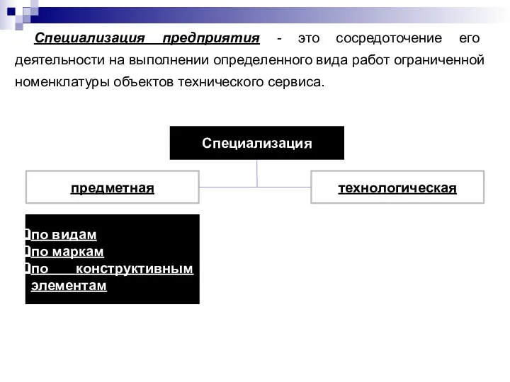 Специализация предприятия - это сосредоточение его деятельности на выполнении определенного вида