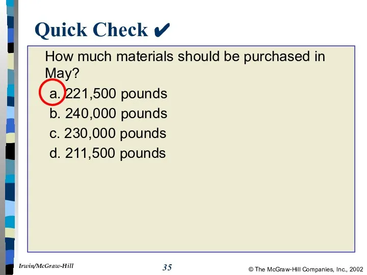 Quick Check ✔ How much materials should be purchased in May?