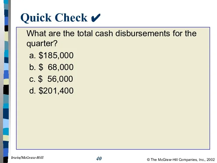 Quick Check ✔ What are the total cash disbursements for the