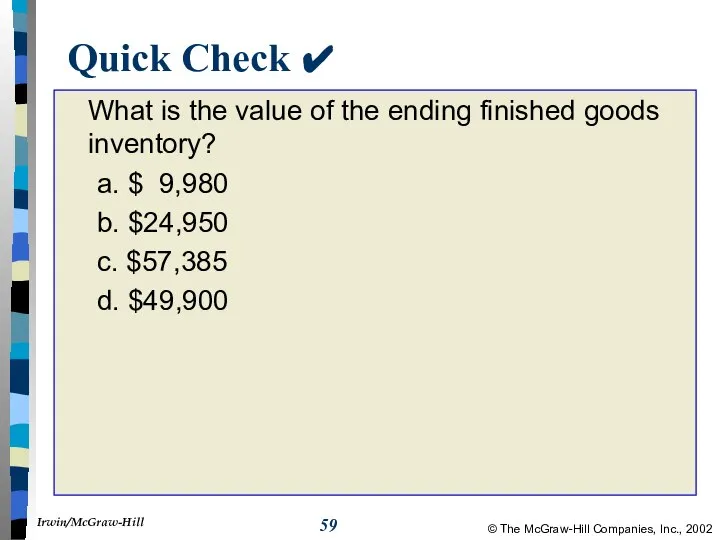 Quick Check ✔ What is the value of the ending finished