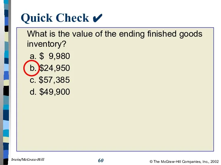 Quick Check ✔ What is the value of the ending finished