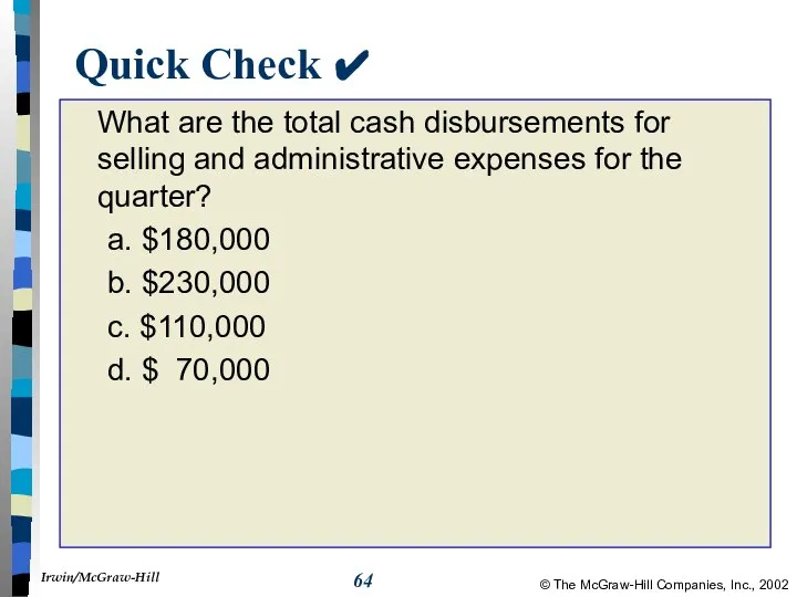 Quick Check ✔ What are the total cash disbursements for selling