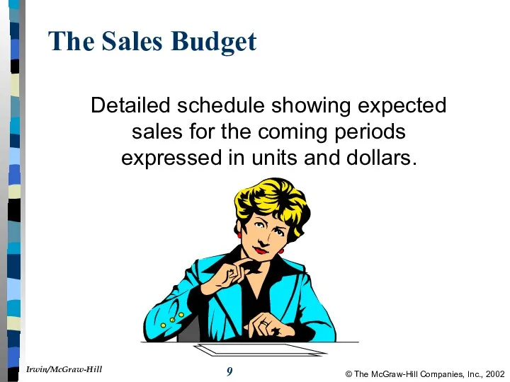 The Sales Budget Detailed schedule showing expected sales for the coming