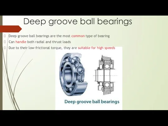 Deep groove ball bearings Deep groove ball bearings are the most