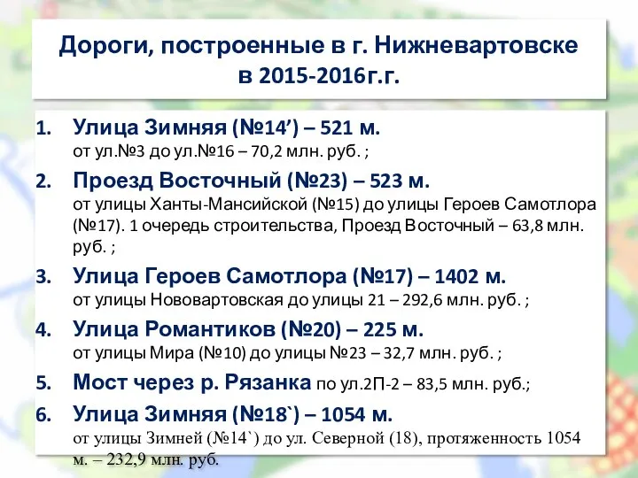 Дороги, построенные в г. Нижневартовске в 2015-2016г.г. Улица Зимняя (№14’) –