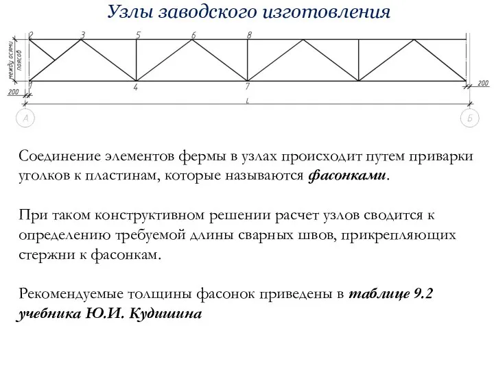 Узлы заводского изготовления Соединение элементов фермы в узлах происходит путем приварки