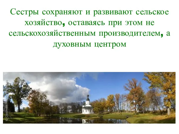 Сестры сохраняют и развивают сельское хозяйство, оставаясь при этом не сельскохозяйственным производителем, а духовным центром