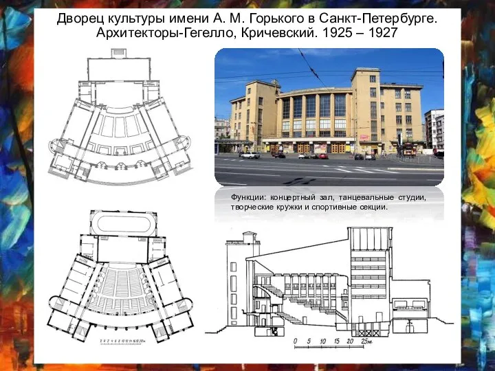 Дворец культуры имени А. М. Горького в Санкт-Петербурге. Архитекторы-Гегелло, Кричевский. 1925