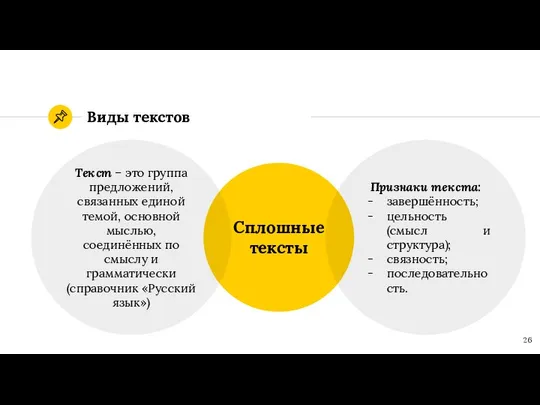 Виды текстов Сплошные тексты Текст – это группа предложений, связанных единой