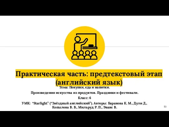 Практическая часть: предтекстовый этап (английский язык) Тема: Покупки, еда и напитки.