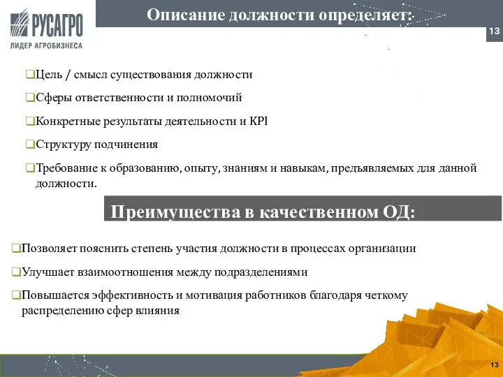 Цель / смысл существования должности Сферы ответственности и полномочий Конкретные результаты