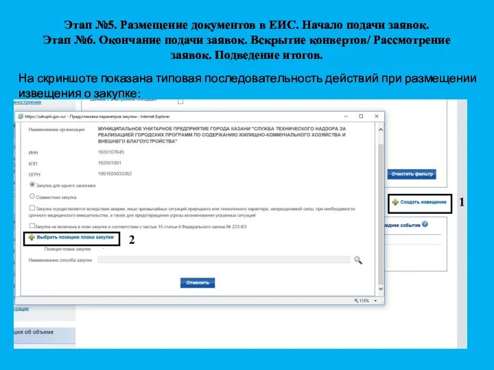 Этап №5. Размещение документов в ЕИС. Начало подачи заявок. Этап №6.